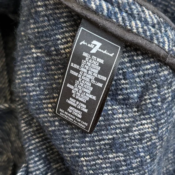 7 for all mankind Women Blue Belted Jacket Wool Blend size S - Picture 5 of 10